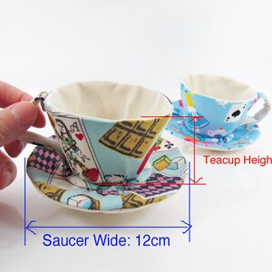 MADE-TO-ORDER 1 2 Weeks Textile Teacup Fascinator Hair Clip Playing Cards Alice in Blue Please allow for slight variances. image 7