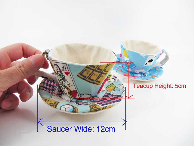 MADE-TO-ORDER 1 2 Weeks Textile Teacup Fascinator Hair Clip Playing Cards Alice in Blue Please allow for slight variances. image 7