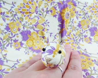 MADE-TO-ORDER ( 1 - 2 Weeks) Bunny Adjustable Ring/Hair Clip/Necklace- Liberty Fabric- Floral Yellow Purple