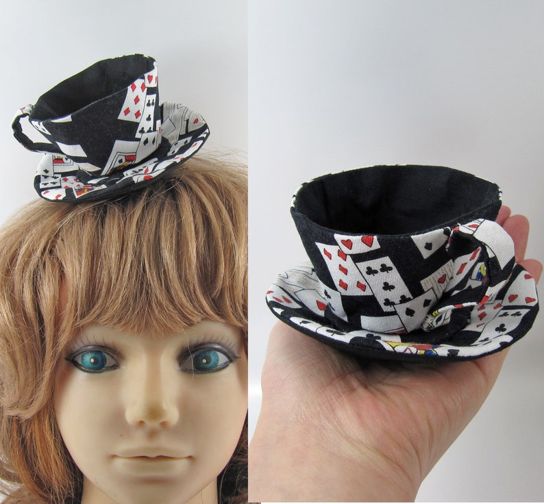 MADE-TO-ORDER 1 2 Weeks Teacup Fascinator Hair Clip for Children & Adults Playing cards Please allow for slight variances. Cards on Black