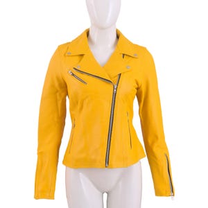 Handmade Yellow Leather Moto Jacket: Slim Fit Biker Coat