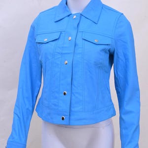 Blouson en cuir bleu pour femme - Style moto ajusté, cuir véritable souple, inspiration vintage, vêtements d'extérieur printemps-automne, cadeau fait main