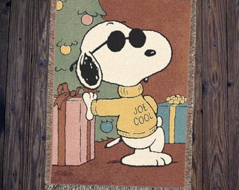 Joe Cool Y2k Christmas Tree Snoopy Peanuts 52x37 Woven Throw Blanket Tapestry Holiday