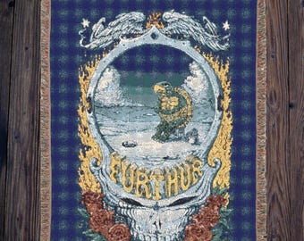 Furthur Bob Weir & Grateful Dead Woven Throw Blanket Tapestry 50x60 Y2K Terrapin Stealie