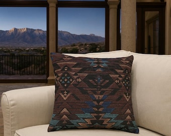 Vintage New Mexico Style Navajo Print Woven Throw Pillow - Premium Aztec Native Print 17x18 Squared Dark Weave Bohemian Santa Fe