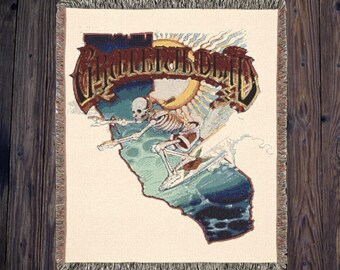 California Surf Grateful Dead Skull & Waves Woven Throw Blanket 60x50