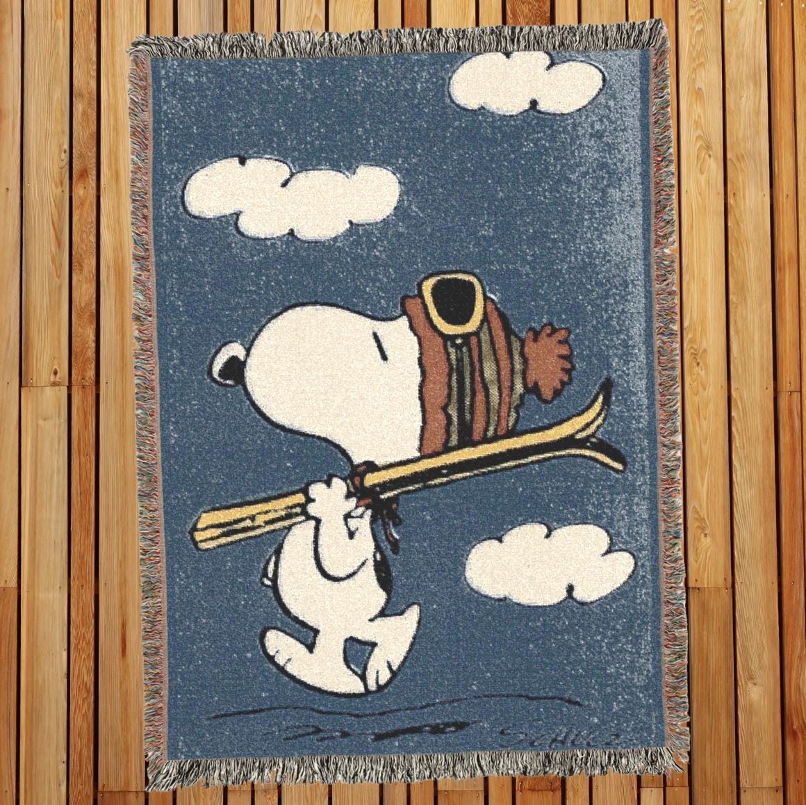 Snoopy Goes Skiing 52x37 Woven Throw Blanket Winter Mountains