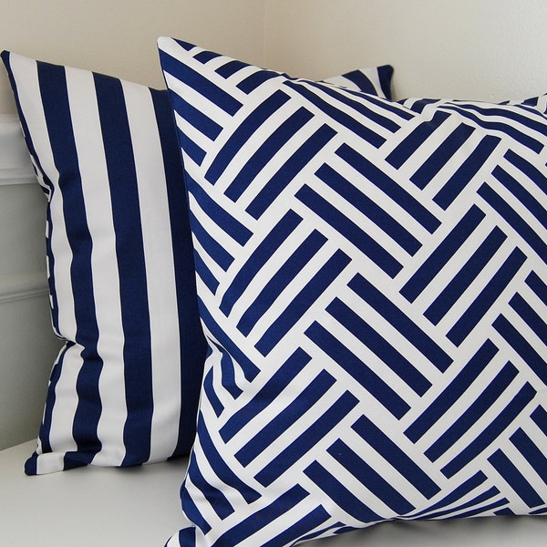 Navy Blue Pillow Cover, Blue Geometric Throw Pillow, Reversible Blue Throw Pillow, One 18x18 Pillow