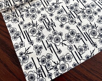 Floral Table Runner: Black and Cream Japanese Fabric (12x40), Table Linens