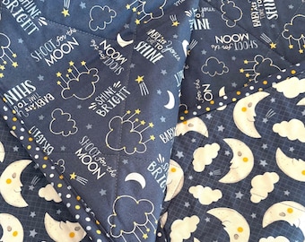 Navy Moon and Stars Baby Quilt: Modern Gender Neutral Baby Quilt, Blue Baby Quilt, Wholecloth Baby Quilt