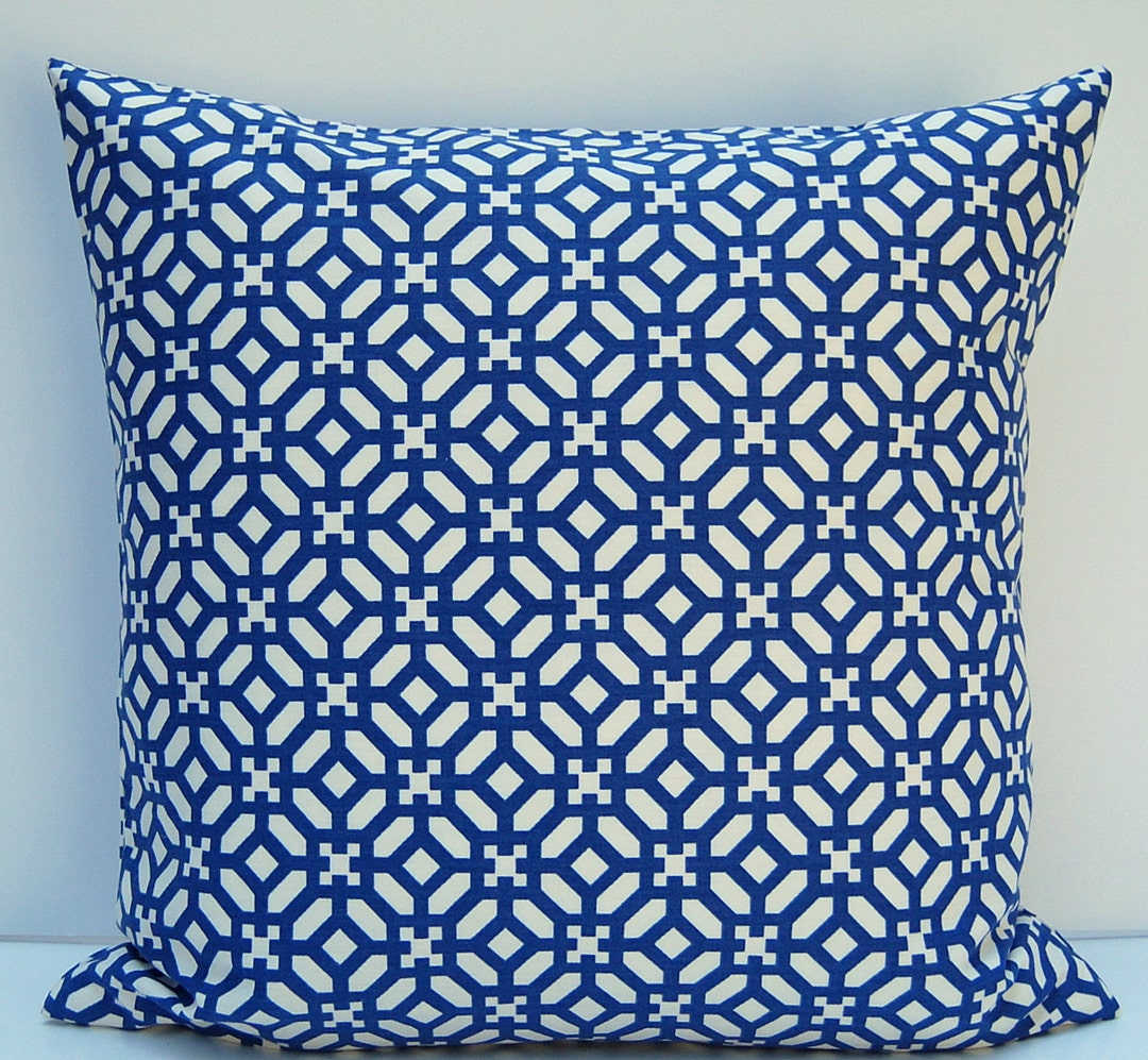 Blue Geometric Pillow Cover, Modern Blue Throw Pillow, Blue and White