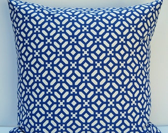 Blue Geometric Pillow Cover, Modern Blue Throw Pillow, Blue and White Pillow, 18x18 Pillow, Blue Geometric Cushion