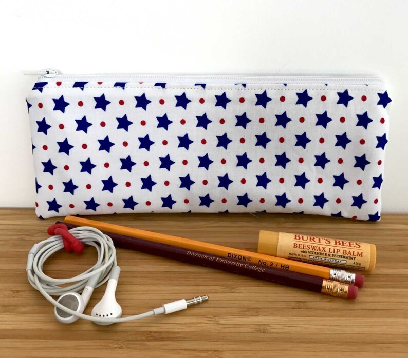 Back to School Supplies Navy Stars Pencil Case Navy Blue Pencil Pouch Patriotic Zipper Pouch Red White /& Blue Pencil Pouch