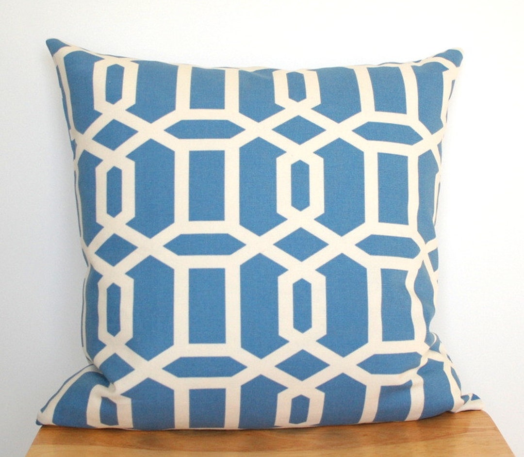 Blue Geometric Pillow Cover, Blue White Throw Pillow, Blue Cushion