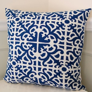 Blue Decorative Pillow Cover, Blue Geometric Pillow Cover, Waverly Blue Parterre 18x18 Throw Pillow, Blue Cushion Cover
