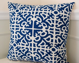 Blue Geometric Pillow Cover: Waverly Parterre, 18x18 Throw Pillow