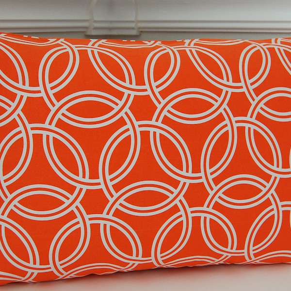 Orange Decorative Pillow Cover,  Orange Geometric Throw Pillow, 12x18 Lumbar Pillow, Orange Geometric Cushion Cover