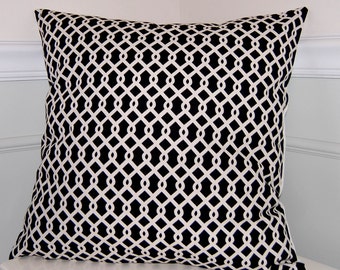 Black and White Geometric Pillow Cover: Waverly Lattice Cushion (18x18)
