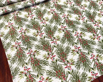 Pine Tree Branches and Berries Holiday Decor, Christmas Table Runner, Christmas Greens and Berries Table Runner, Holiday Table Runner