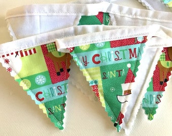 Christmas Bunting, Snowman Garland, Santa Garland, Christmas Banner, Christmas Decorations with Santa and Snowman, Holiday Decor