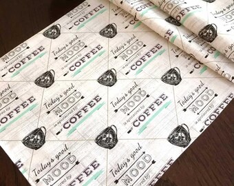 Coffee Nook Table Runner: Retro Aqua & Gray Cotton (12x42)