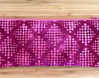 Boho Pencil Case, Pink Batik Pencil Case, Fuchsia Pink Pencil Pouch, Pink Pencil Zipper Pouch, Back to School Supplies