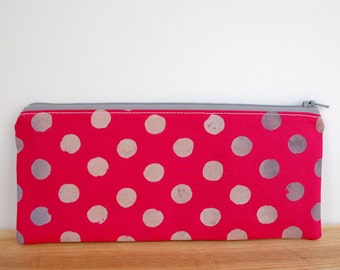 Modern Pencil Zipper Pouch, Pink Makeup Bag, Back to School Supplies, Mod Cosmetic Bag, Fuchsia Zipper Pouch