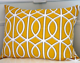 Yellow Geometric Pillow Cover, Citrine Yellow Throw Pillow, 12x18 Lumbar Cushion Cover, Yellow Cushion Cover