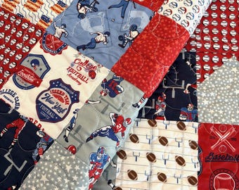 Sports Themed Baby Quilt: Baby Boy Baby Quilt, Baseball & Football Baby Quilt, Modern Nursery Decor
