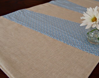 Blue Linen Farmhouse Table Runner: Modern Beach Cottage Decor (16x38)