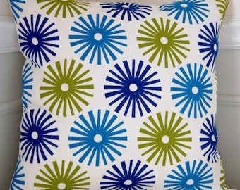 Floral Throw Pillow Cover: Blue Green Geometric, 18x18 Cushion