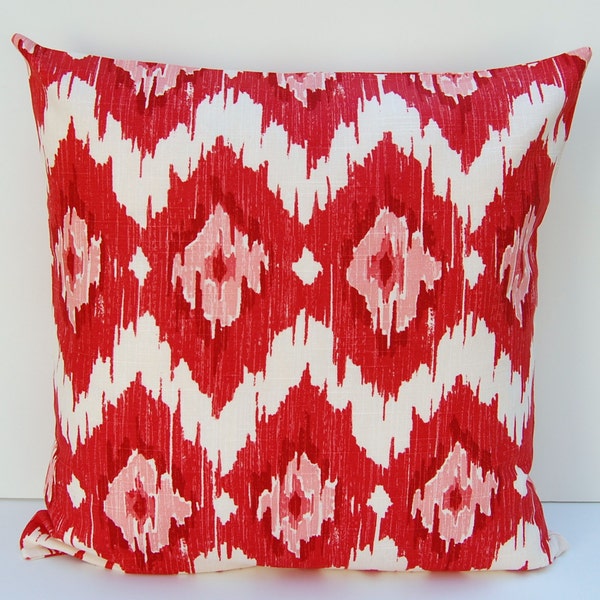 Red Ikat Pillow Cover, Red Ikat Throw Pillow, Decorative Pillow Cover, Red and White Pillow,18x18 Cushion Cover