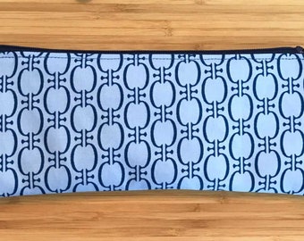 Blue Pencil Case, Geometric Zipper Pouch, Boho Pencil Case, Blue Pencil Zipper Pouch, Back to School Supplies