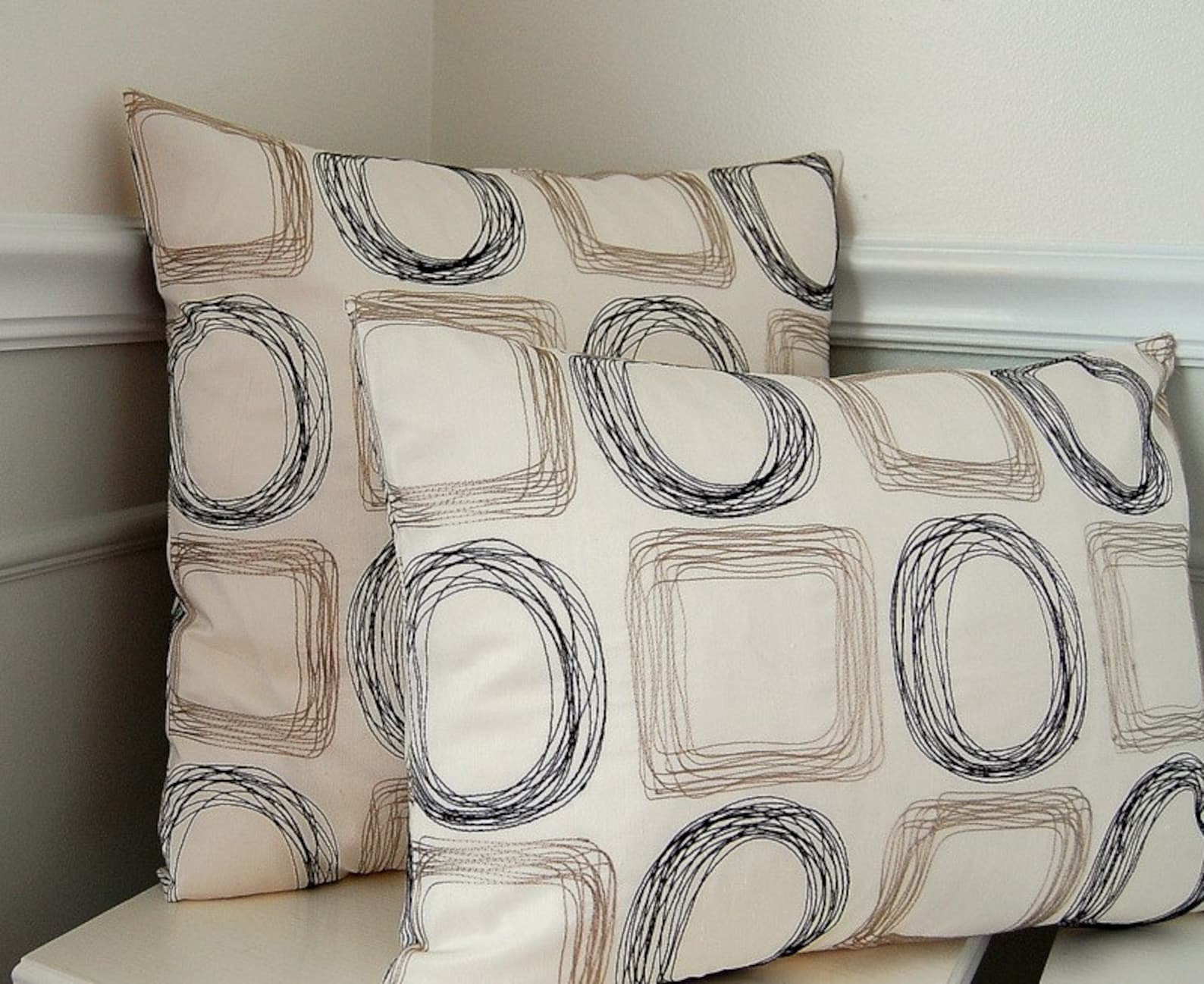 Taupe Pillow Cover Geometric Throw Pillow Taupe Black and Etsy