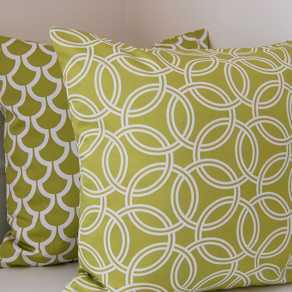Green Decorative Pillow Cover,  Kiwi Green Geometric Throw Pillow, One 18x18 Reversible Pillow, Green Cushion Cover, Chartreuse Green