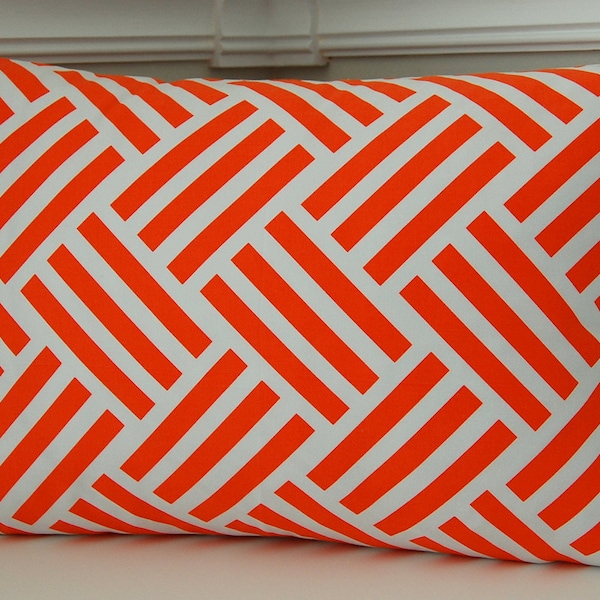 Orange Decorative Pillow Cover,  Orange Geometric Throw Pillow, 12x18 Reversible Pillow Cover, Orange Cushion Cover