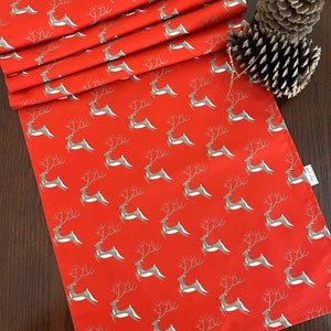 Farmhouse Christmas Table Runner,  Rustic Red Reindeer Holiday Table Runner, Rustic Christmas Decor, Reindeer Table Runner