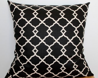 Black Geometric Pillow Cover: Onyx & White Cotton Cushion (18x18 Inch)
