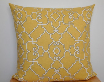Yellow Geometric Pillow Cover: 18x18 Cotton Throw Pillow