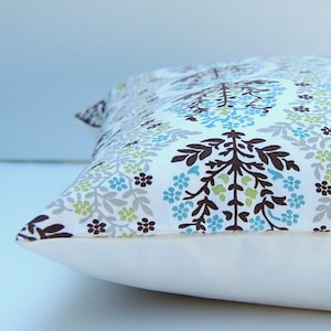 Floral Pillow Cover, Blue Throw Pillow, Gray Floral Pillow, Farmhouse Pillow, 18x18 Inch Cushion, Green Pillow Cover, Blue Cushion