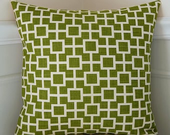 Green Decorative Pillow Cover, Green Geometric Pillow, Green Cushion Cover, 18x18 Throw Pillow, Lattice Pattern