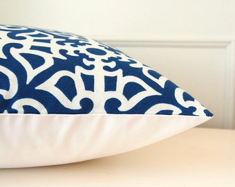 Blue Geometric Pillow Cover: Waverly Williamsburg Parterre, 18x18 Throw Cushion