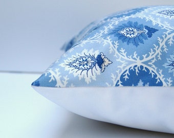 Blue Floral Pillow Cover: Geometric Ogee Print, 18x18 Cushion