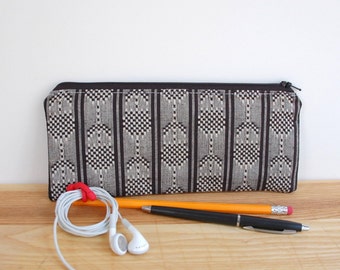 Boho Pencil Case, Black White Zipper Pouch, Back to School Supplies, Pencil Zipper Pouch, Cosmetic Bag, Black Boho Zipper Pouch