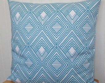 Blue Geometric Pillow Cover: Tribal Aqua Throw Pillow (18x18)