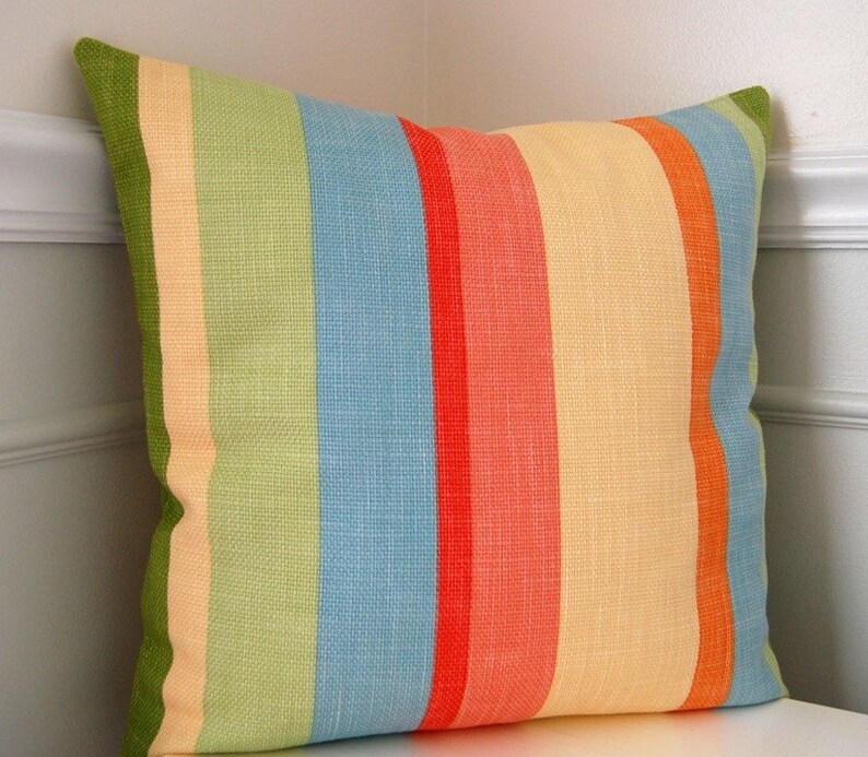 Striped Pillow Cover Decorative Pillow Cover Green Throw Etsy