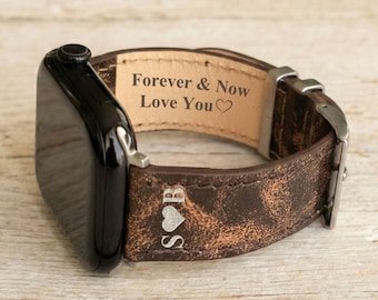 Anniversary Gift for Husband • Personalized Leather Apple Watch Band • Custom Engraving + Gift Box