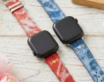 Anniversary Gift for Wife • Personalized Leather Apple Watch Band • Custom Engraving + Gift Box