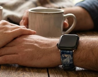 Personalized Couple Apple Watch Bands - Matching Leather Strap with Hidden Message