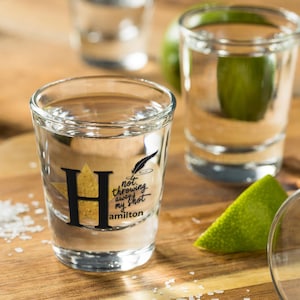 Hamilton Musical Shot Glass | Not Throwing Away My Shot Broadway Gift, Gold Star Quill Design, Musical Theatre Fan Barware